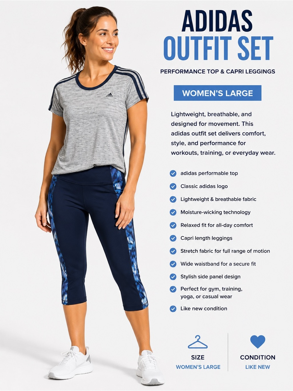 adidas Navy & Heather Gray Women’s Capri Legging Set